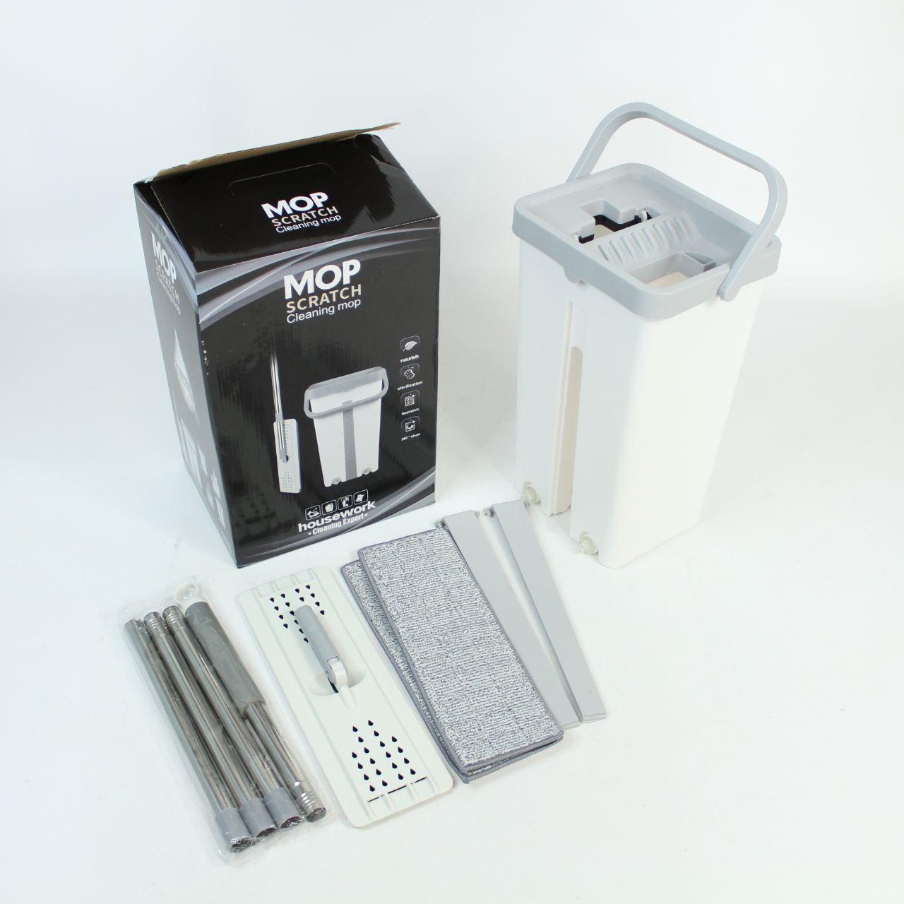 Швабра з відром 11л з автоматичним віджимом + 2 насадки, Cleaning Mop, Сіра / Швабра ледарка для прибирання будинку