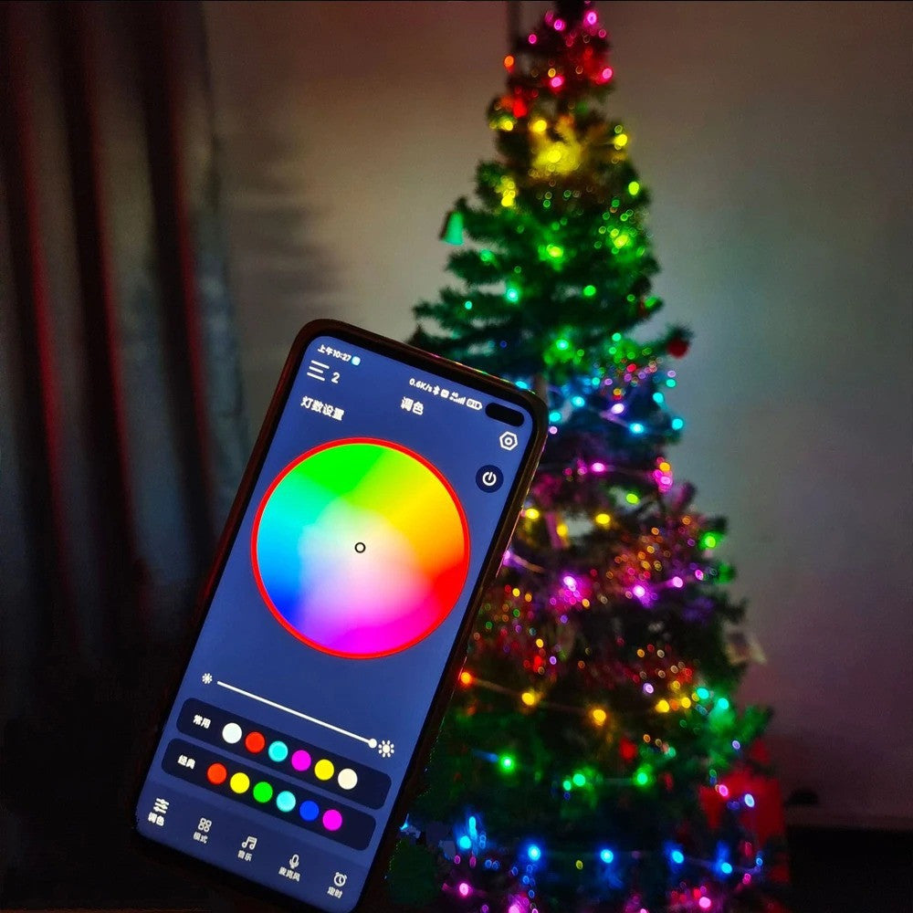 Світлодіодна смарт гірлянда 10 м, від USB + пульт / Розумна стрічка RGB з Bluetooth / Гірлянда від повербанк