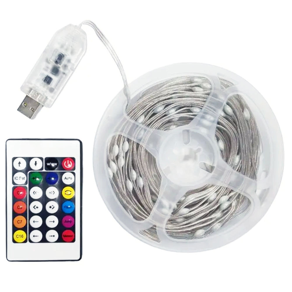 Світлодіодна смарт гірлянда 10 м, від USB + пульт / Розумна стрічка RGB з Bluetooth / Гірлянда від повербанк