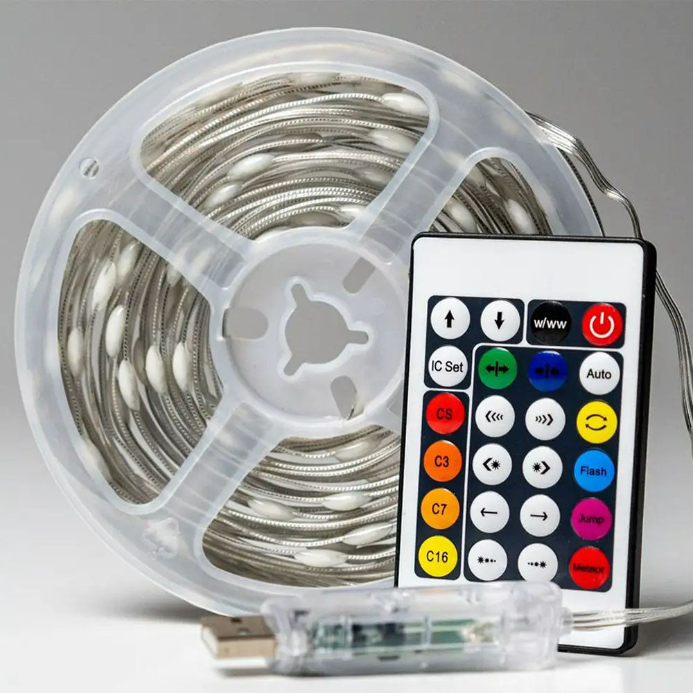 Світлодіодна смарт гірлянда 10 м, від USB + пульт / Розумна стрічка RGB з Bluetooth / Гірлянда від повербанк