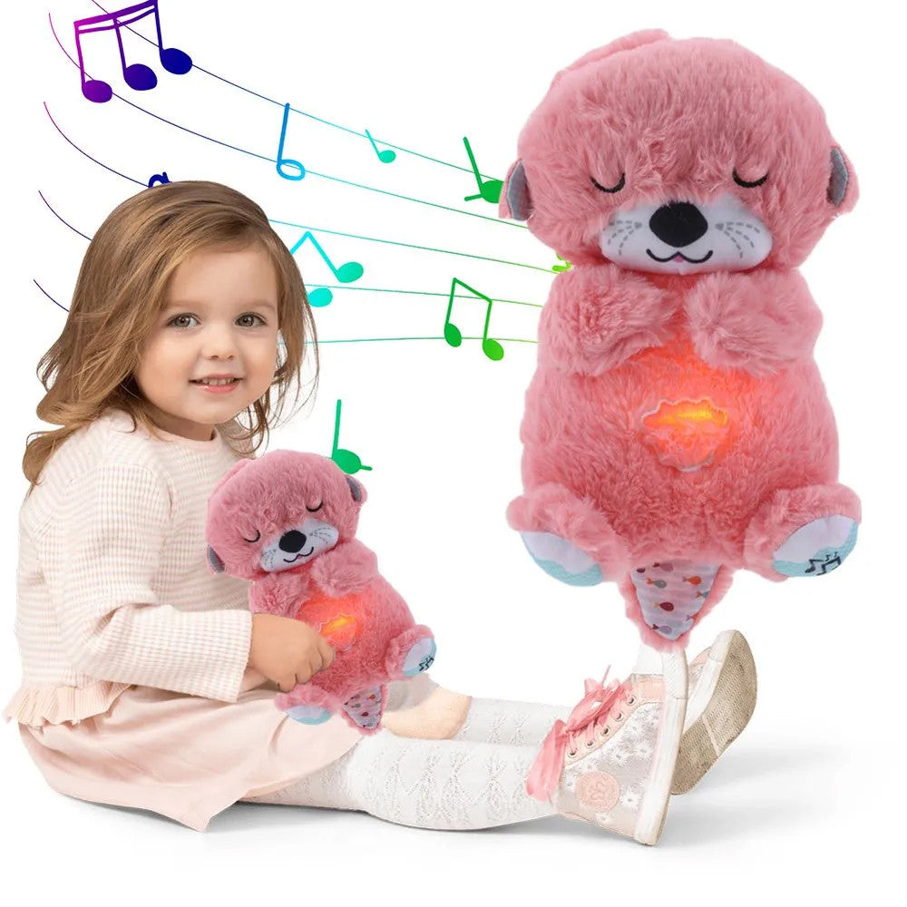 М'яка іграшка нічник з функцією дихання від батарейок, «Видра» 33,5см, Рожевий / Дитячий нічник /Нічник іграшка