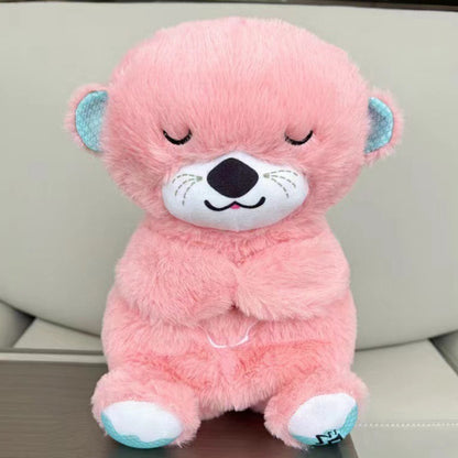 М'яка іграшка нічник з функцією дихання від батарейок, «Видра» 33,5см, Рожевий / Дитячий нічник /Нічник іграшка