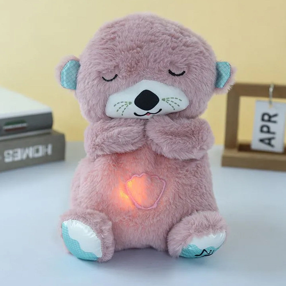 М'яка іграшка нічник з функцією дихання від батарейок, «Видра» 33,5см, Рожевий / Дитячий нічник /Нічник іграшка