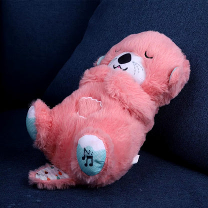 М'яка іграшка нічник з функцією дихання від батарейок, «Видра» 33,5см, Рожевий / Дитячий нічник /Нічник іграшка