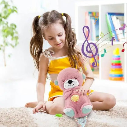 М'яка іграшка нічник з функцією дихання від батарейок, «Видра» 33,5см, Рожевий / Дитячий нічник /Нічник іграшка