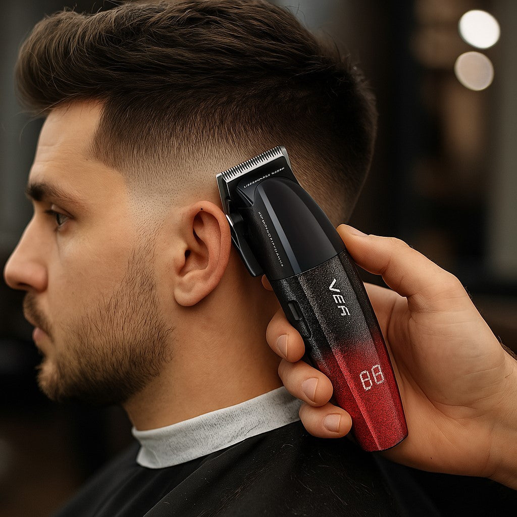 Набір для стрижки 2в1 (9 насадок) від USB, VGR V-640, Червоний / Акумуляторна машинка для стрижки / Тример для стрижки