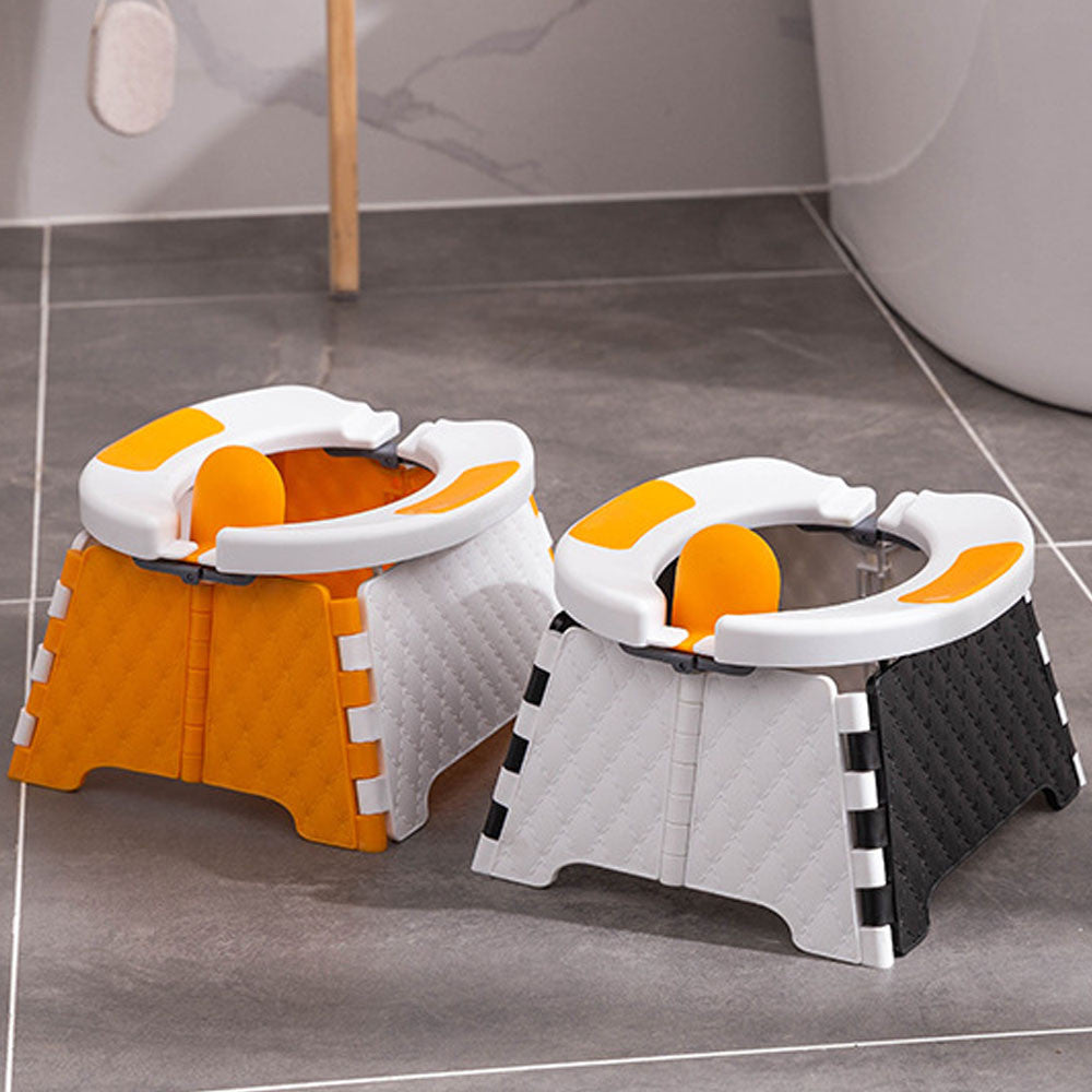 Дитячий переносний складаний туалет, Біло-жовтогарячий / Дитячий дорожній складаний горщик