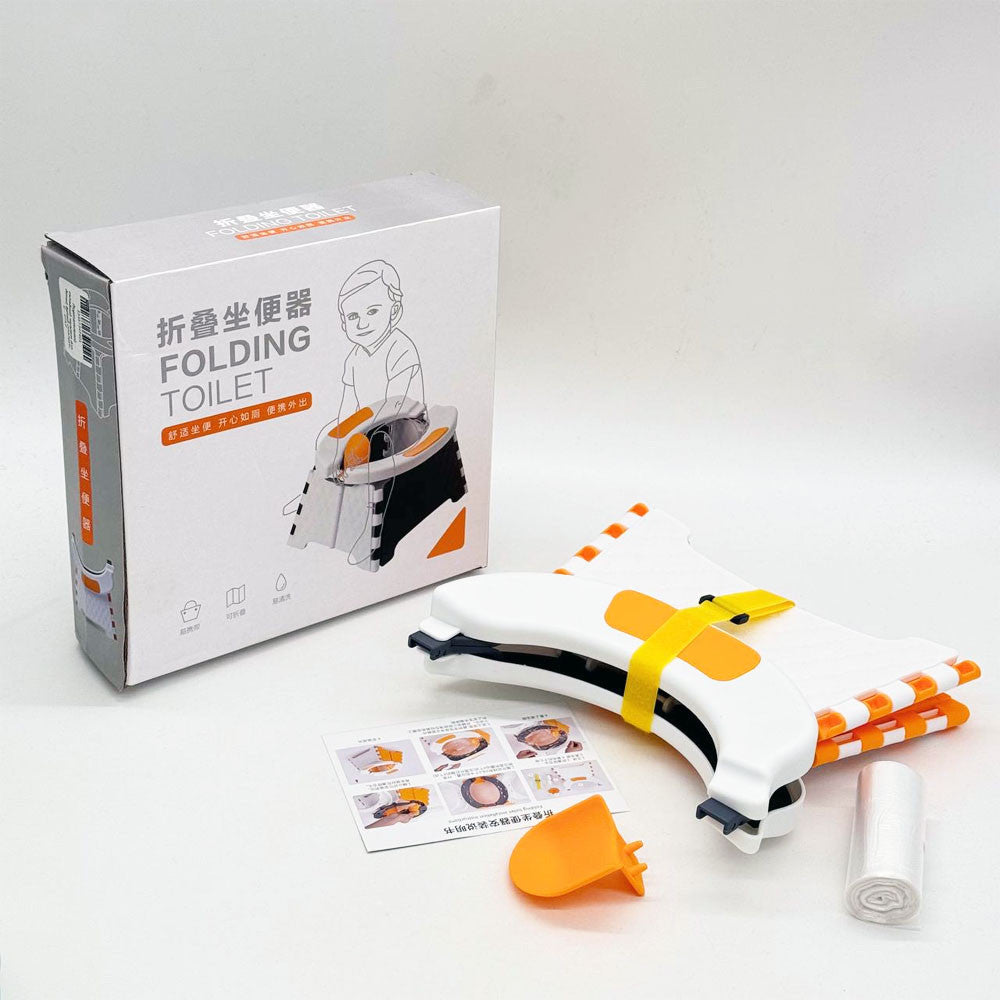 Дитячий переносний складаний туалет, Біло-жовтогарячий / Дитячий дорожній складаний горщик