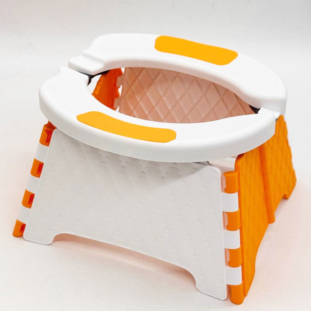 Дитячий переносний складаний туалет, Біло-жовтогарячий / Дитячий дорожній складаний горщик