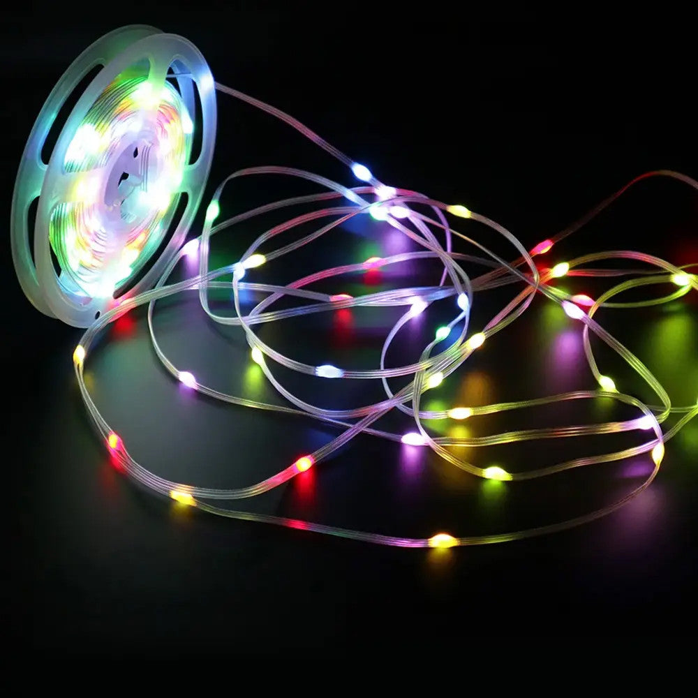 Світлодіодна смарт гірлянда 5 м, від USB + пульт / Розумна стрічка RGB з Bluetooth / Гірлянда від повербанк