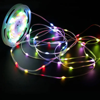 Світлодіодна смарт гірлянда 5 м, від USB + пульт / Розумна стрічка RGB з Bluetooth / Гірлянда від повербанк