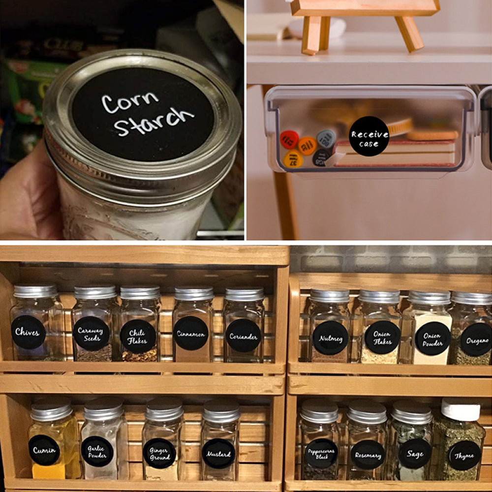 Наклейки для баночок з прянощами, 4 см, 20 шт, чорні / Бірки для банок з сипучими продуктами