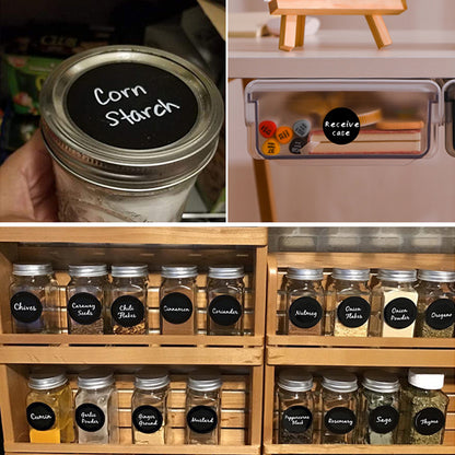 Наклейки для баночок з прянощами, 4 см, 20 шт, чорні / Бірки для банок з сипучими продуктами