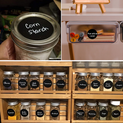 Наклейки для баночок з прянощами, 4 см, 20 шт, чорні / Бірки для банок з сипучими продуктами