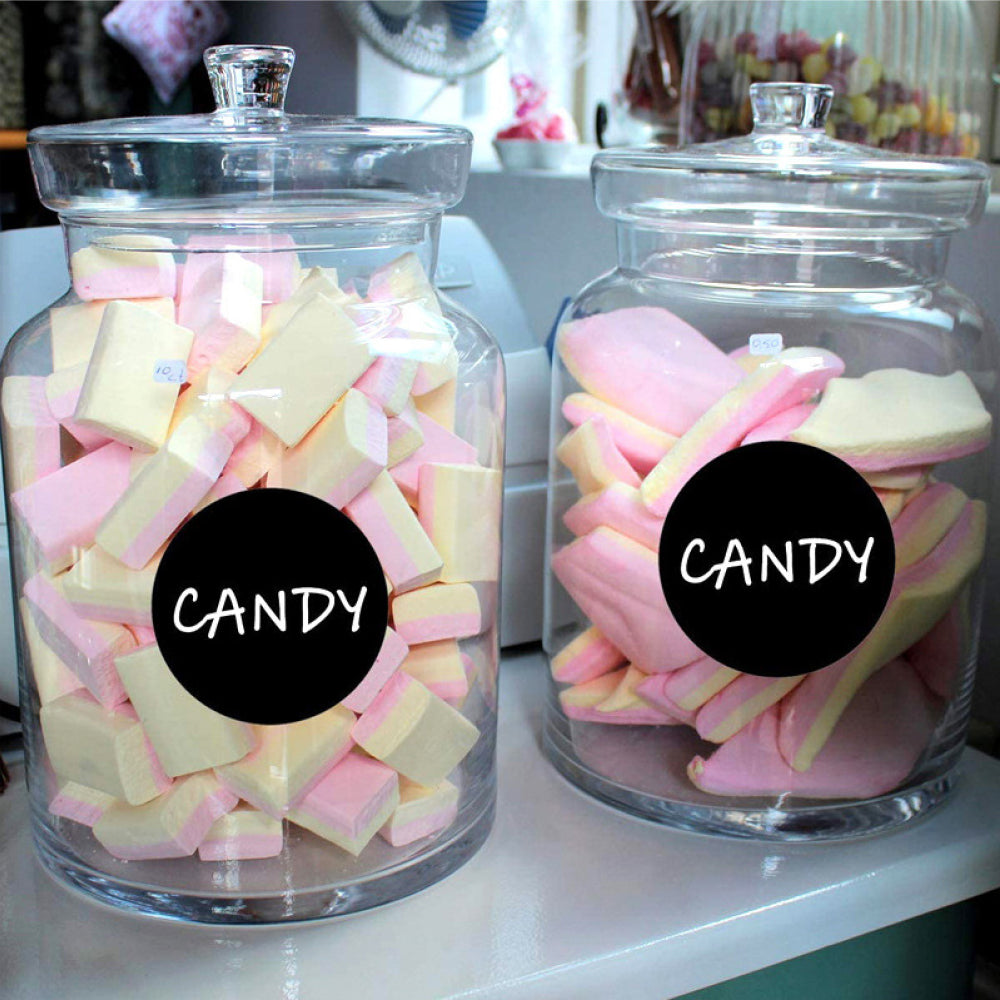 Наклейки для баночок з прянощами, 4 см, 20 шт, чорні / Бірки для банок з сипучими продуктами