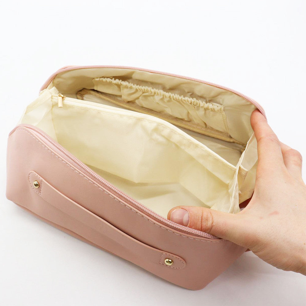 Косметичка з повним доступом з екошкіри (23,5х13х13 см), Рожева / Дорожня жіноча сумка-косметичка