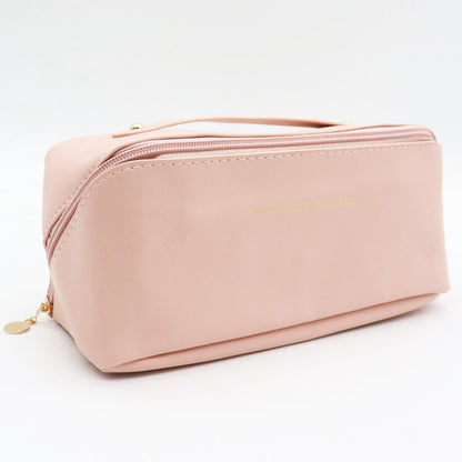 Косметичка з повним доступом з екошкіри (23,5х13х13 см), Рожева / Дорожня жіноча сумка-косметичка