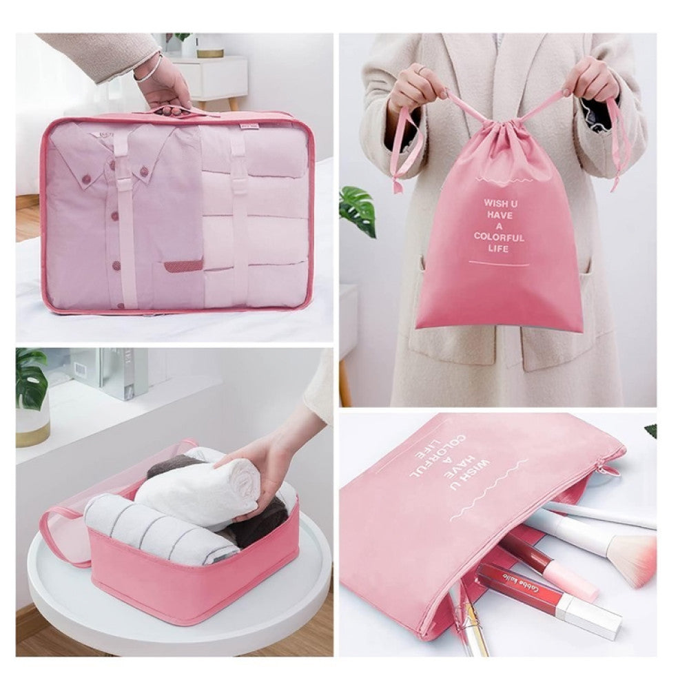 Дорожній набір органайзерів (8 шт), Рожевий / Набір дорожніх органайзерів