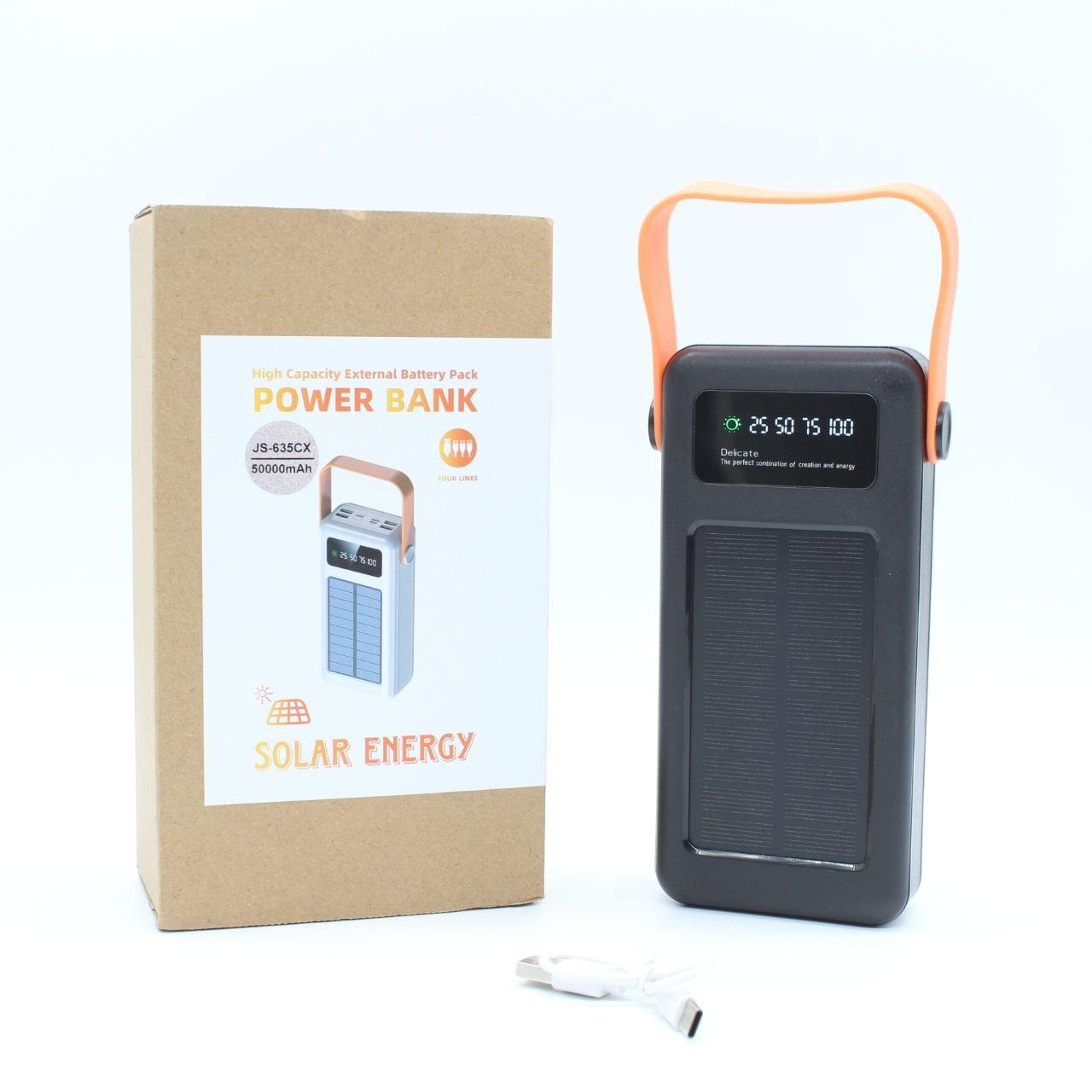 Повербанк 50000мАч на сонячній батареї з перехідниками, YM-635CX, Чорний / Зовнішній акумулятор / Павербанк