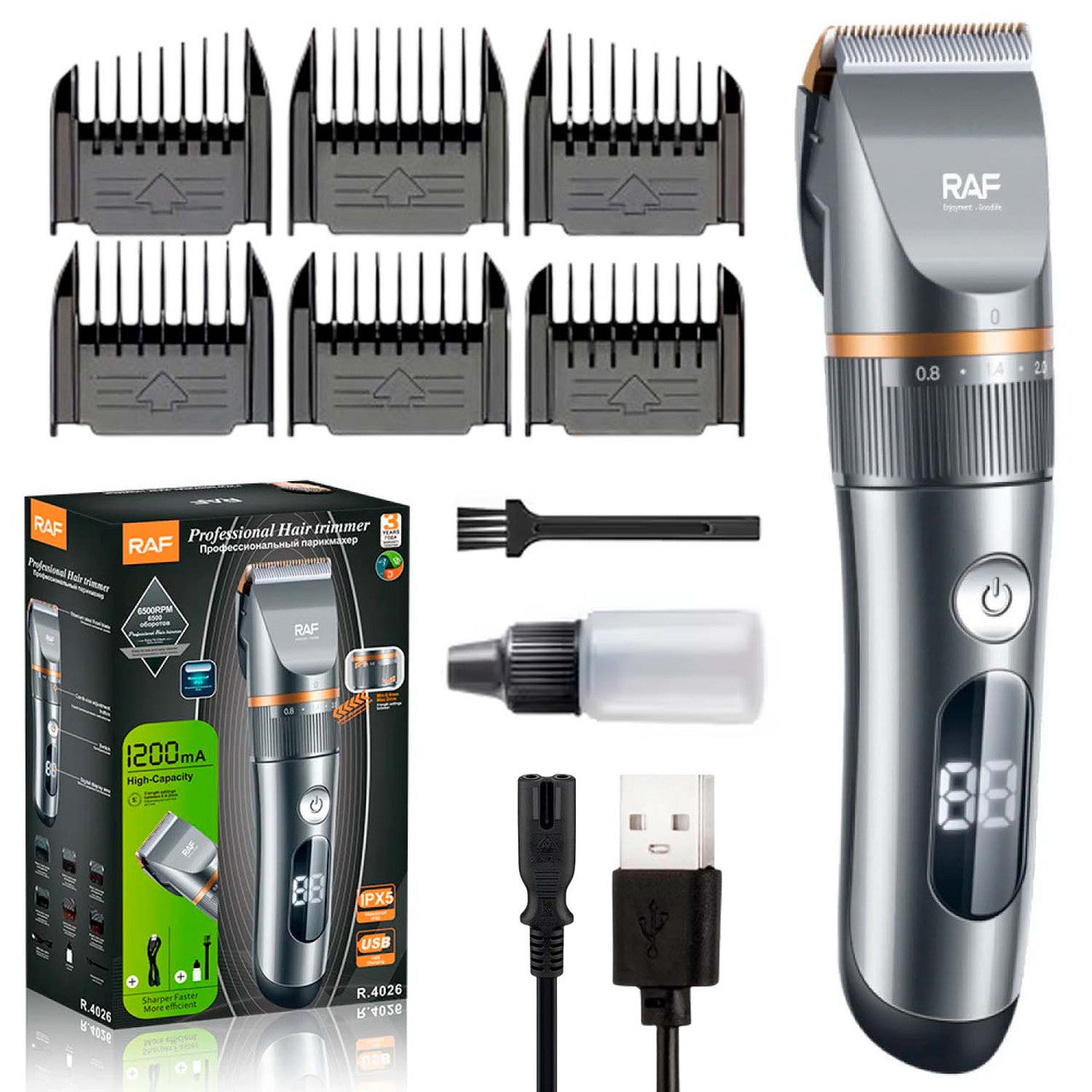 Машинка для стрижки волосся RAF R4026 (6 насадок, USB) / Тример для стрижки / Тример для бороди