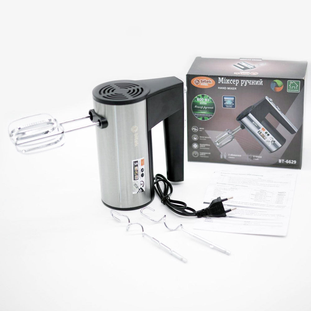 Міксер ручний 800Вт (5 швидкостей), від мережі, BITEK BT-6629 / Електроміксер для кухні / Кухонний міксер