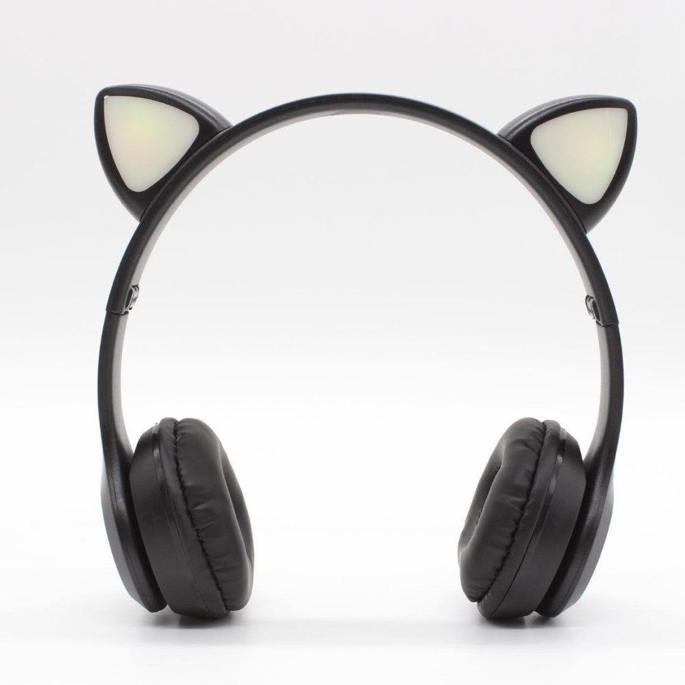 Бездротові Bluetooth навушники з котячими вушками та підсвічуванням Cat Miu Star P47 Чорний / Дитячі навушники