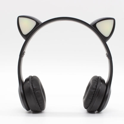 Бездротові Bluetooth навушники з котячими вушками та підсвічуванням Cat Miu Star P47 Чорний / Дитячі навушники