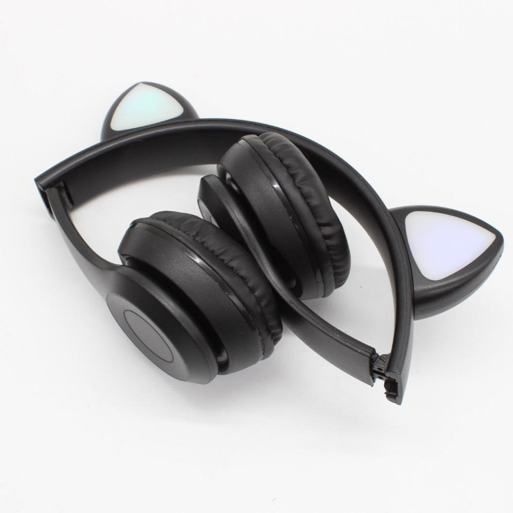 Бездротові Bluetooth навушники з котячими вушками та підсвічуванням Cat Miu Star P47 Чорний / Дитячі навушники