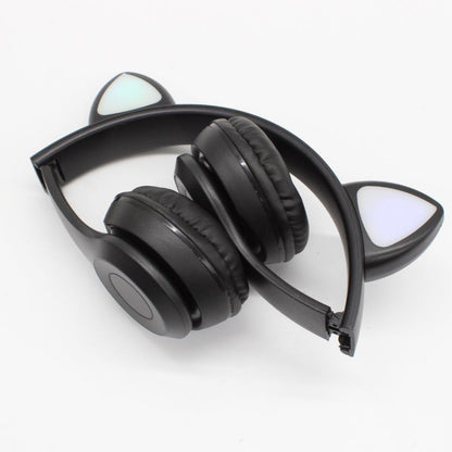 Бездротові Bluetooth навушники з котячими вушками та підсвічуванням Cat Miu Star P47 Чорний / Дитячі навушники