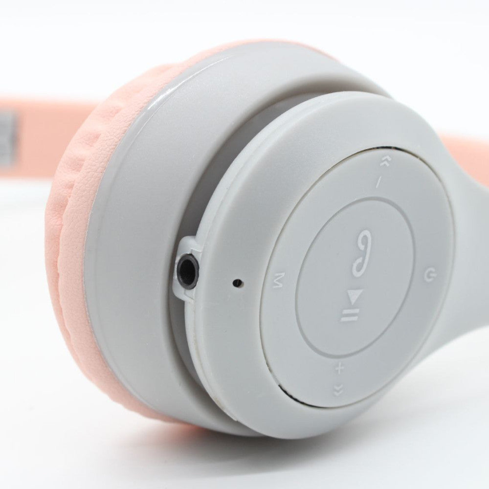 Бездротові Bluetooth навушники з котячими вушками та підсвічуванням Cat Miu Star P47 Сірий / Дитячі навушники