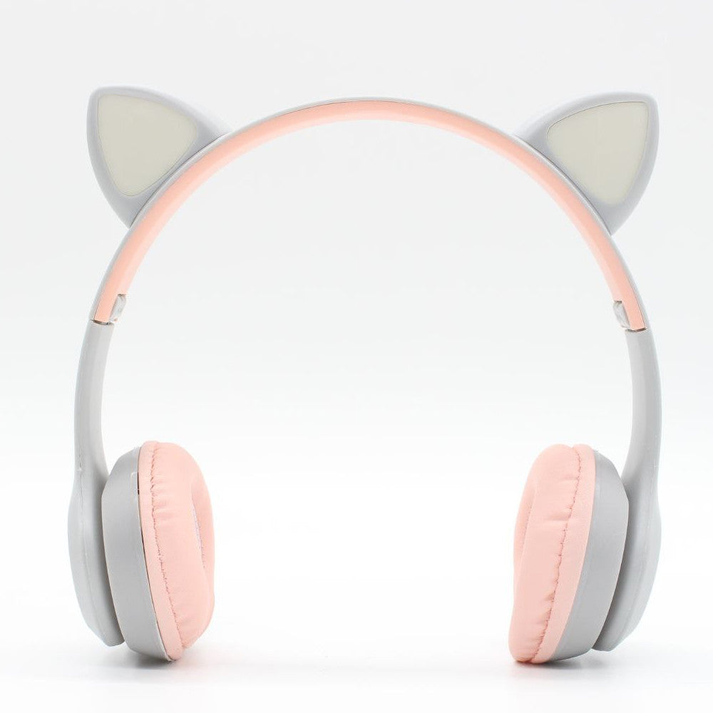 Бездротові Bluetooth навушники з котячими вушками та підсвічуванням Cat Miu Star P47 Сірий / Дитячі навушники