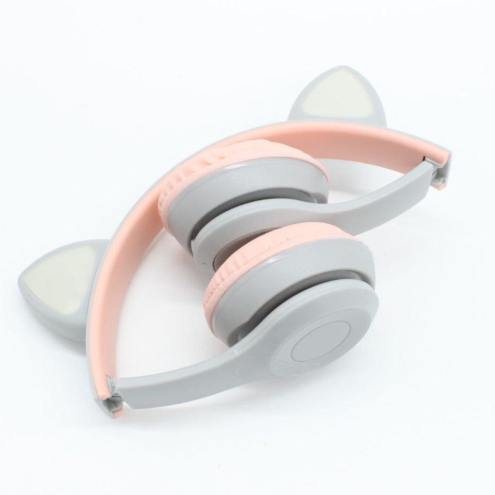 Бездротові Bluetooth навушники з котячими вушками та підсвічуванням Cat Miu Star P47 Сірий / Дитячі навушники