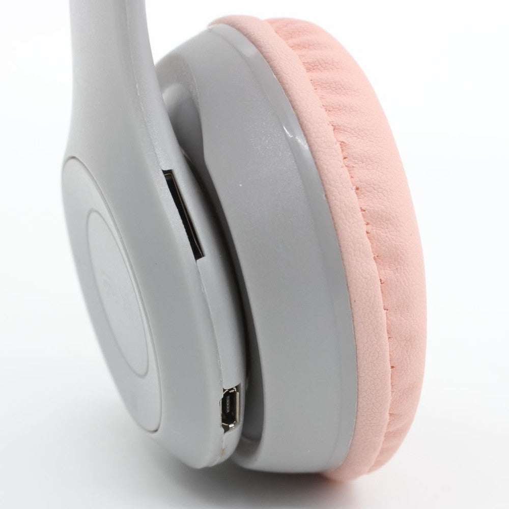 Бездротові Bluetooth навушники з котячими вушками та підсвічуванням Cat Miu Star P47 Сірий / Дитячі навушники