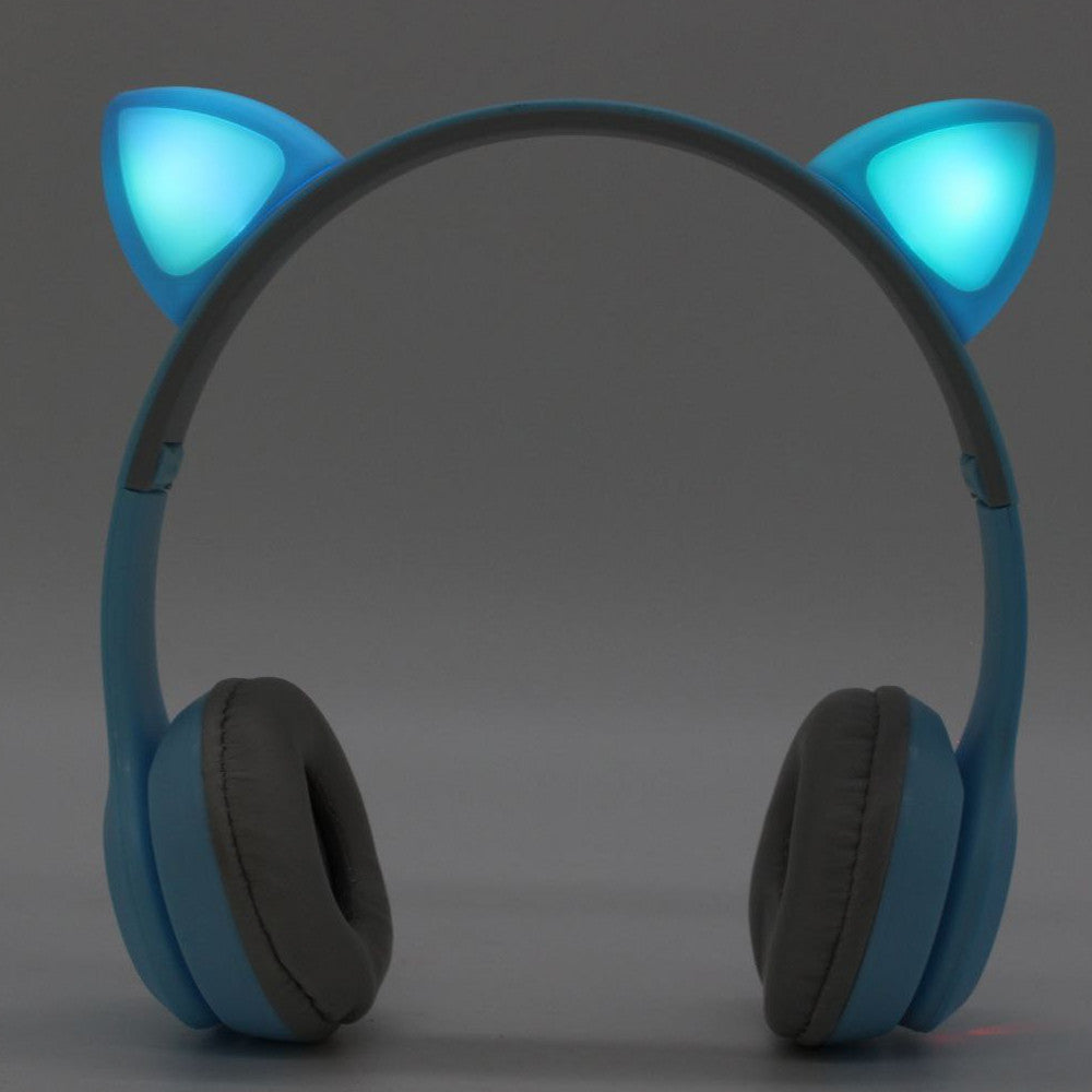 Бездротові Bluetooth навушники з котячими вушками та підсвічуванням Cat Miu Star P47 Блакитний / Дитячі навушники