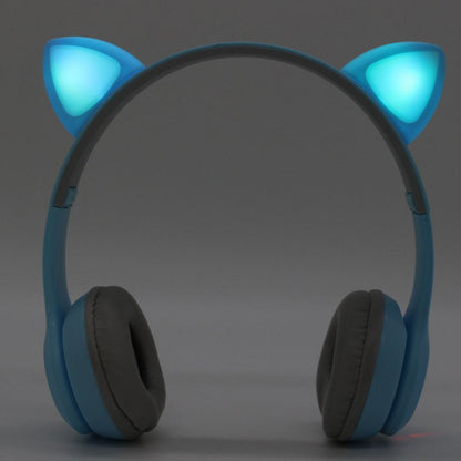 Бездротові Bluetooth навушники з котячими вушками та підсвічуванням Cat Miu Star P47 Блакитний / Дитячі навушники