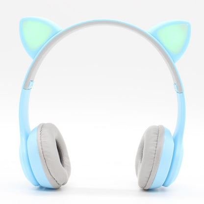 Бездротові Bluetooth навушники з котячими вушками та підсвічуванням Cat Miu Star P47 Блакитний / Дитячі навушники