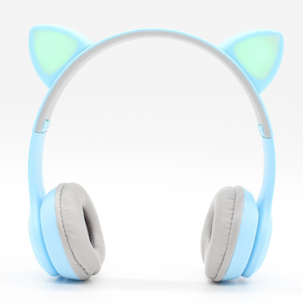 Бездротові Bluetooth навушники з котячими вушками та підсвічуванням Cat Miu Star P47 Блакитний / Дитячі навушники