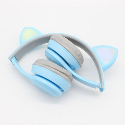 Бездротові Bluetooth навушники з котячими вушками та підсвічуванням Cat Miu Star P47 Блакитний / Дитячі навушники