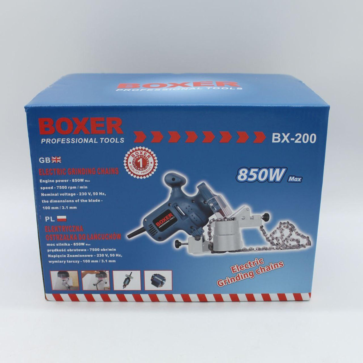 Верстат для заточування ланцюгів 850 Вт, Boxer BX-200, Синій / Електрична точилка для ланцюга