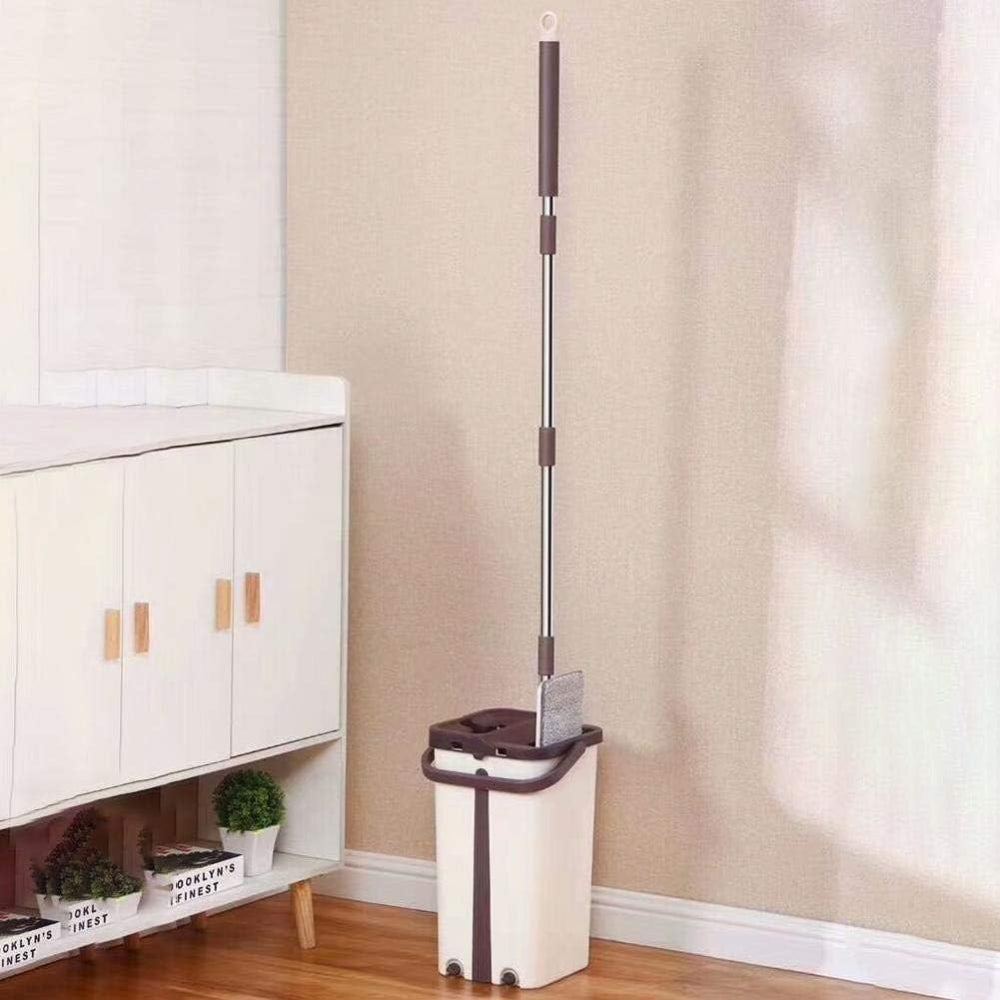 Швабра з відром 11л з автоматичним віджимом + 2 насадки, Cleaning Mop, Коричнева / Швабра ледарка для прибирання будинку