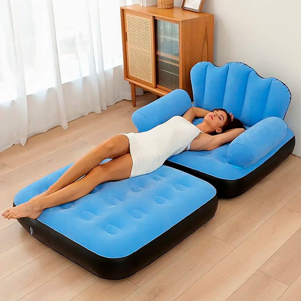 Надувне крісло розкладне з насосом, Блакитний / Надувний диван / Надувне ліжко / Ламзак надувний