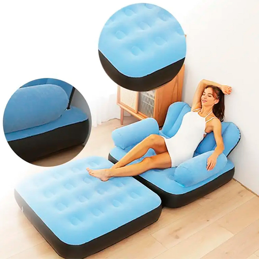Надувне крісло розкладне з насосом, Блакитний / Надувний диван / Надувне ліжко / Ламзак надувний