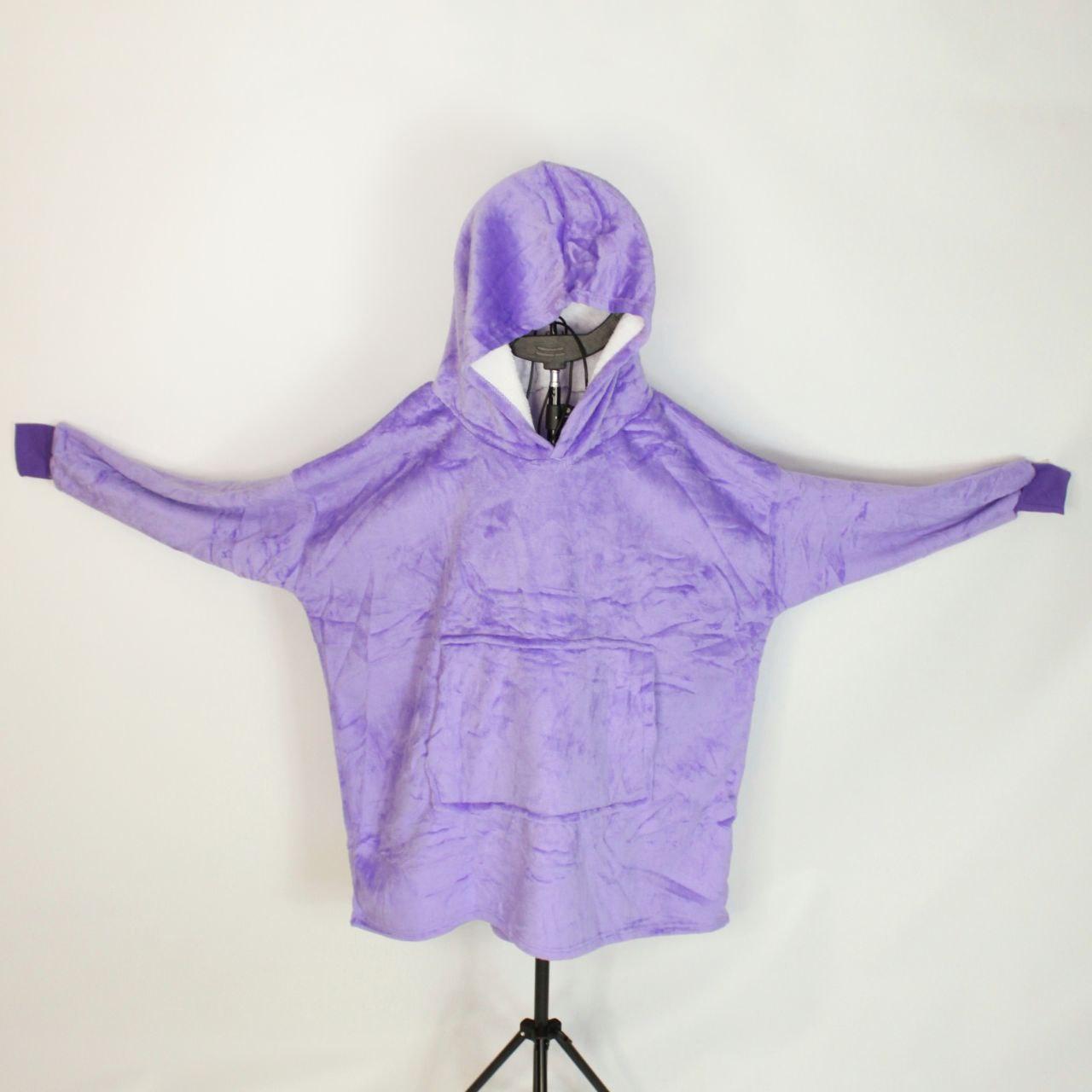 Оверсайз плед-халат з капюшоном 100х80см, Huggle Hoodie, Фіолетовий / Толстовка худі для дому / Плед з рукавами