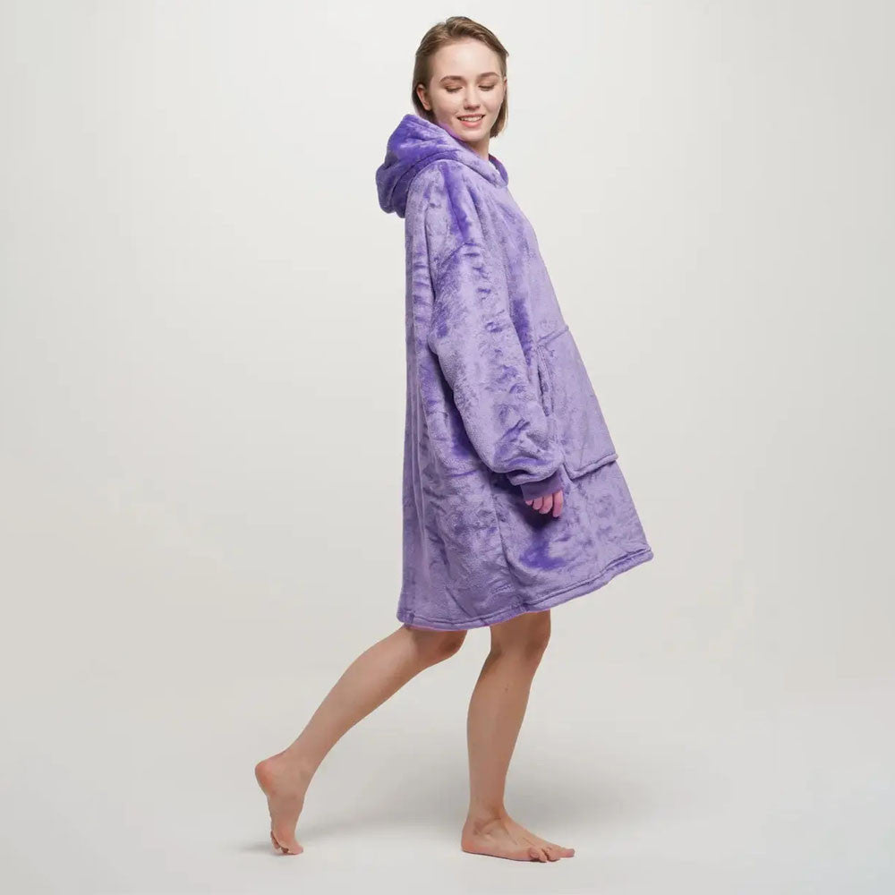 Оверсайз плед-халат з капюшоном 100х80см, Huggle Hoodie, Фіолетовий / Толстовка худі для дому / Плед з рукавами