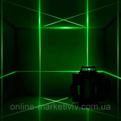 Акумуляторний лазерний рівень у кейсі, 4D, 16 променів, 360° + 2 АКБ, Синій / Лазерний нівелір / Рівень лазерний