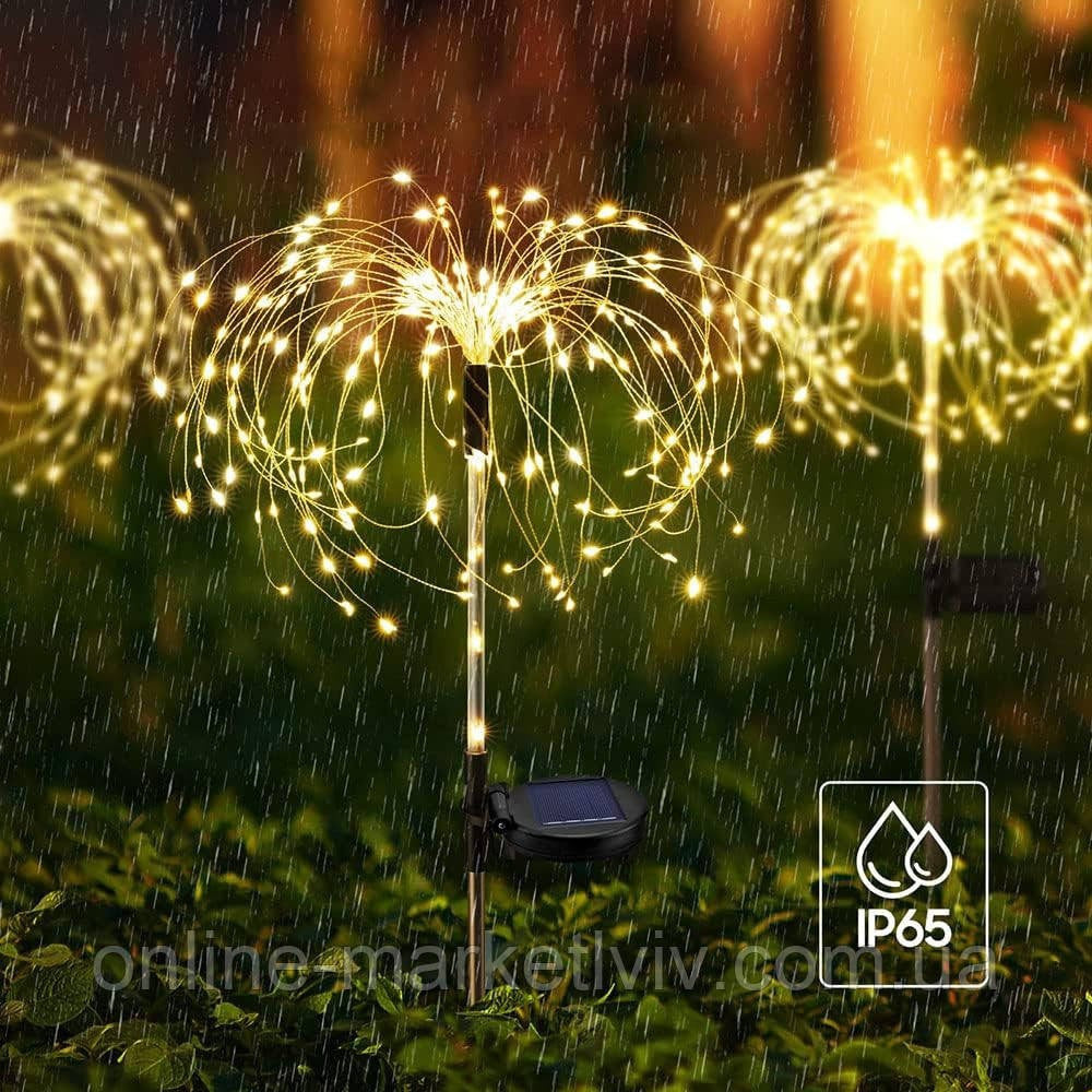 2шт Садовий ліхтар  на сонячній батареї 90LED, 95см, "Феєрверк", Теплий білий / Вуличний світильник садовий