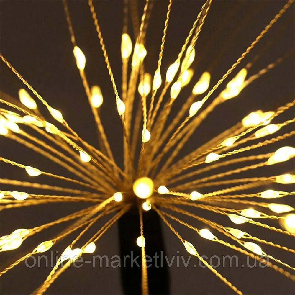 2шт Садовий ліхтар  на сонячній батареї 90LED, 95см, "Феєрверк", Теплий білий / Вуличний світильник садовий