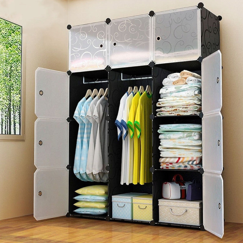 Пластикова шафа на 12 відділень, 140х105х35см / Складна шафа для одягу / Модульна шафа з полицями