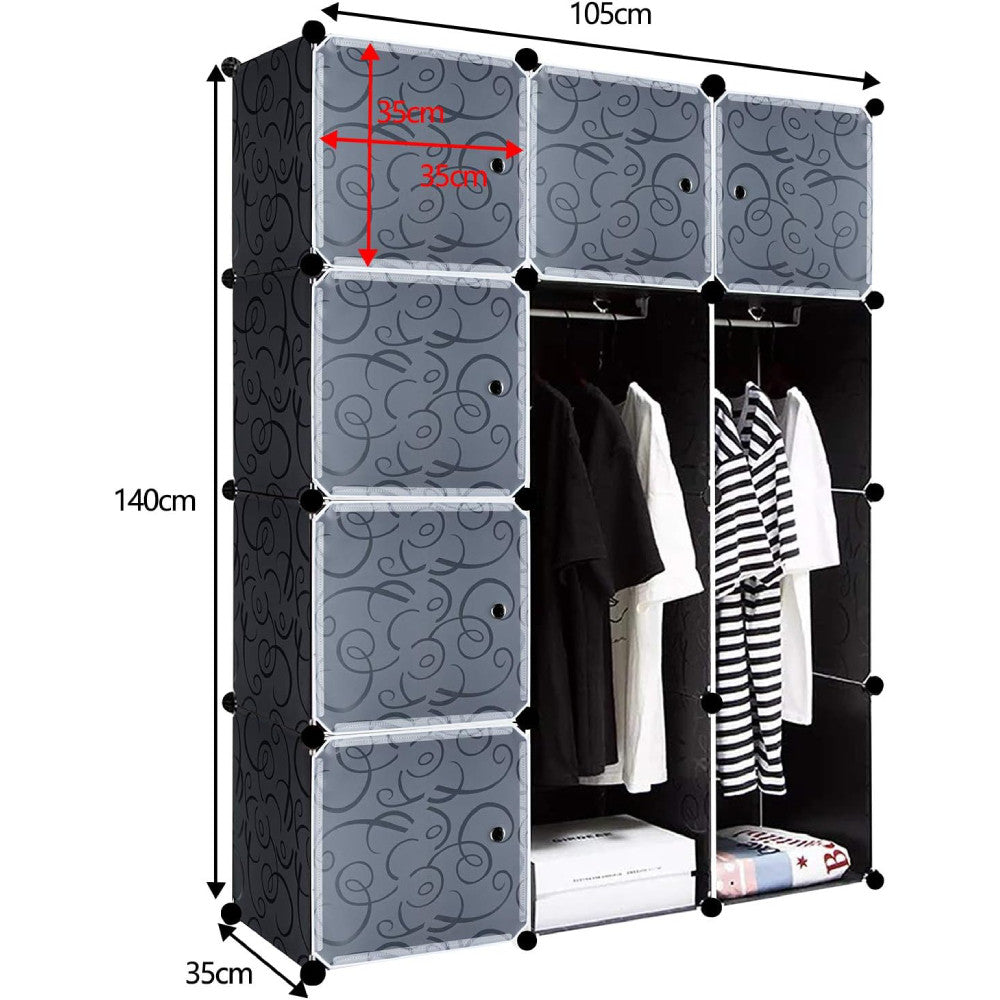 Пластикова шафа на 12 відділень, 140х105х35см / Складна шафа для одягу / Модульна шафа з полицями