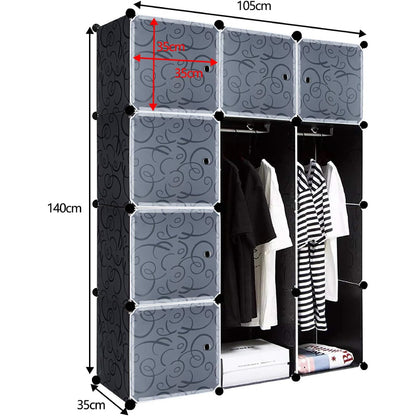 Пластикова шафа на 12 відділень, 140х105х35см / Складна шафа для одягу / Модульна шафа з полицями
